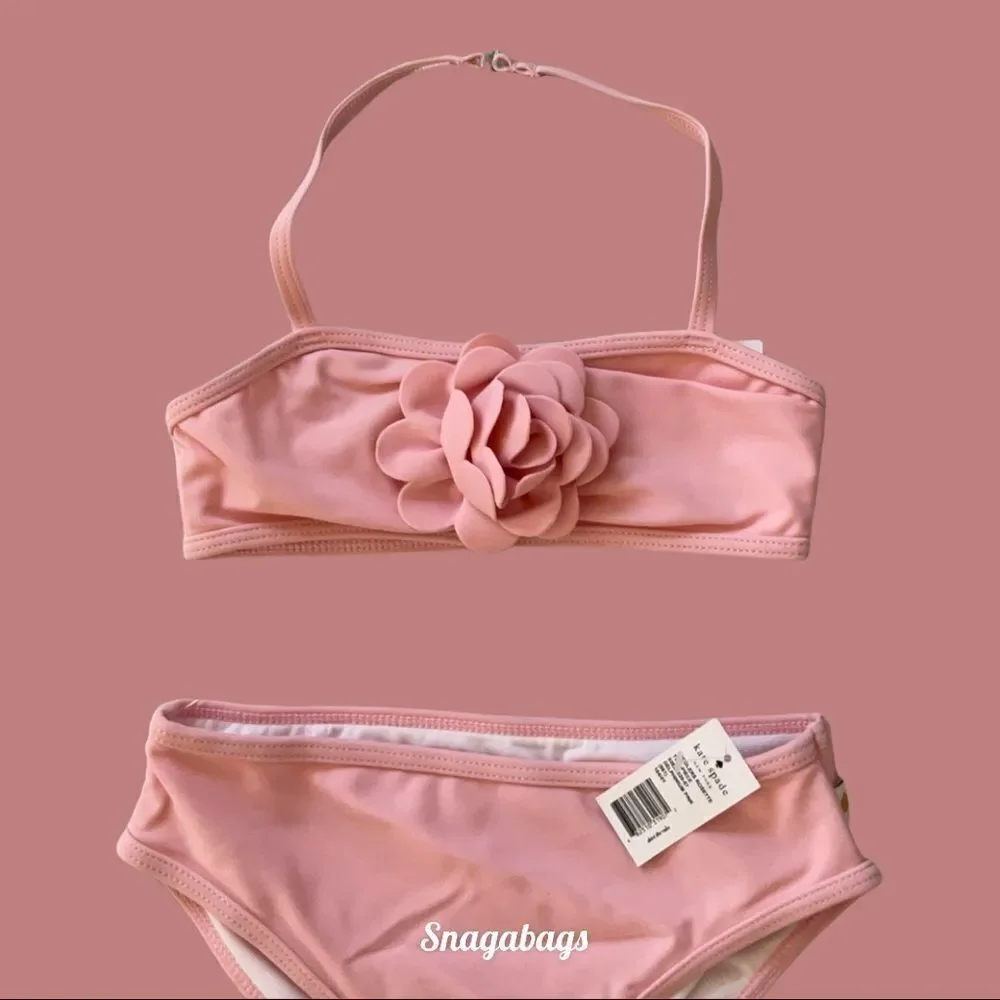 KATE SPADE NWT TODDLERS 4Y ROSETTE TWO PIECE SWIM SUIT DELPHINIUM PINK - Picture 3 of 7